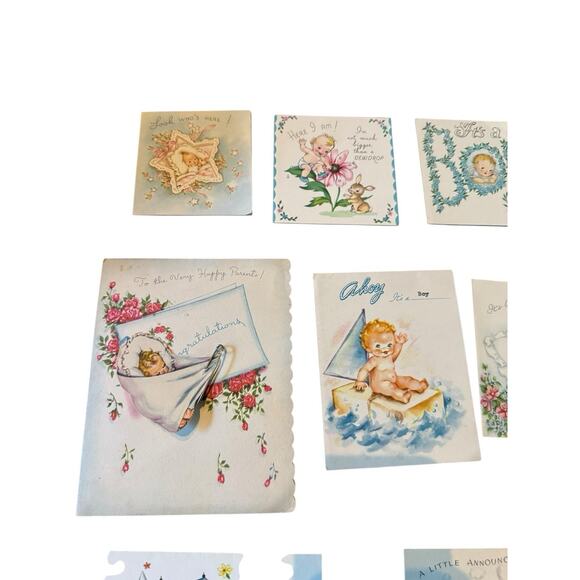 VTG Hallmark Baby Announcement Retro Card Stork Boy Girl Just Arrived USED - Picture 2 of 7